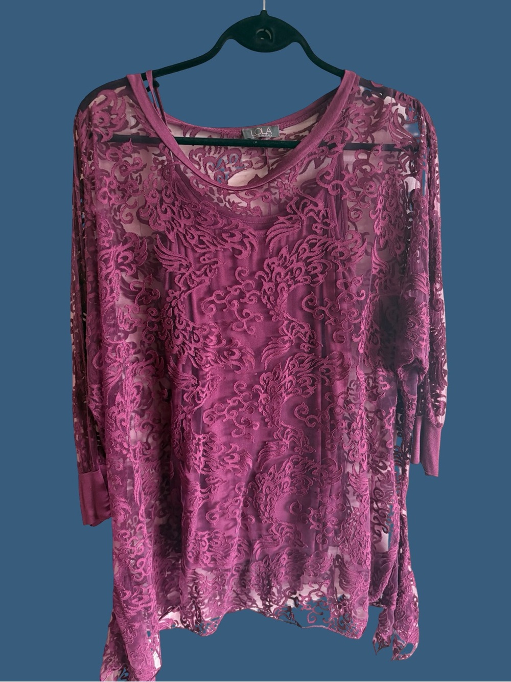 Lola Italy Sheer Lace Overlay Tunic - Magenta